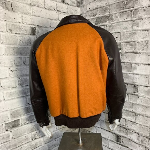 Vintage Varsity Bomber Jacket 44 Brown Wool Leather Quilt Lined Miners Union - Picture 4 of 13